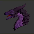Purple Dragon Head Sculpture With Shiny Horns Detailed Scales And 3D Rendered Design