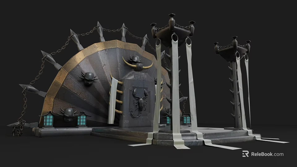 Ornate Stage Design With Metal Structure Chains Spikes And Decorative Platform 3d model