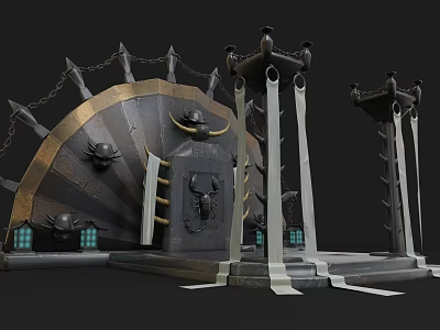 Ornate Stage Design With Metal Structure Chains Spikes And Decorative Platform 3d model