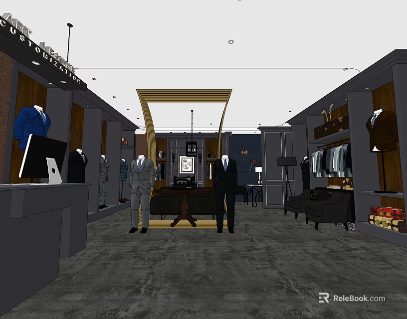 Men's Clothing Store Interior With Mannequins Display Racks And Fashion Apparel 3d model 