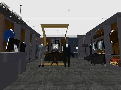Men's Clothing Store Interior With Mannequins Display Racks And Fashion Apparel 3d model