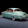 Vintage Green Classic Car Featuring Sleek Body Design And Chrome Accents