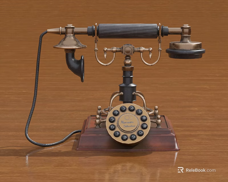 Vintage Rotary Dial Telephone With Wooden Base And Metal Parts As Daily Use Electrical Appliance 3d model 