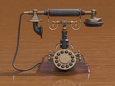 Vintage Rotary Dial Telephone With Wooden Base And Metal Parts As Daily Use Electrical Appliance 3d model