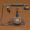 Vintage Rotary Dial Telephone With Wooden Base And Metal Parts As Daily Use Electrical Appliance