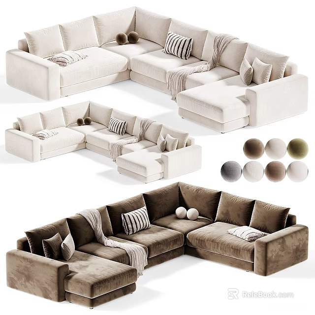 Soft Upholstered Large Multi Person Sectional Sofa With Multiple Color Options For Modern Living Room 3d model 