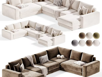 Soft Upholstered Large Multi Person Sectional Sofa With Multiple Color Options For Modern Living Room 3d model