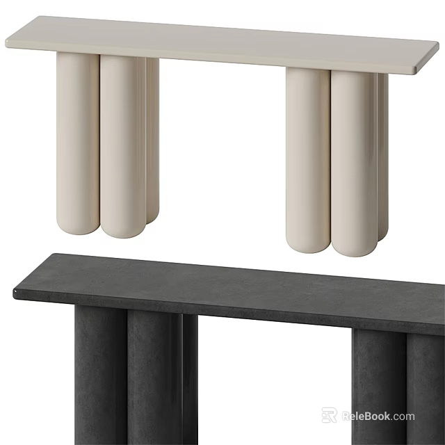 Modern Minimalist Console Table With Cylindrical Legs And Black Top Design 3d model