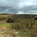 Cartoon Scene of Wilderness With Flames Fallen Characters Grassland And Cloudy Sky