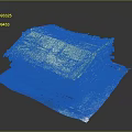 Fabric Covered Stacked Structure With Blue Base Cloth And White Top Fabric With Fringe Edges