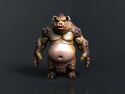 Boar Like Mythical Creature Character With Muscular Arms Bulky Body And Tusks 3d model