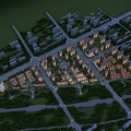 Aerial Planning With Residential And Commercial Buildings Road Network Green Spaces And Lighting Design