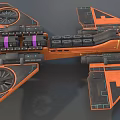 Orange And Black Cosmic Spaceship Design With Multiple Engines And Wing Structure