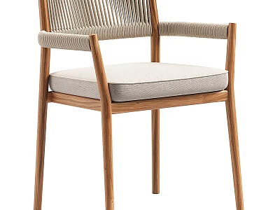 Stylish Modern Dining Chair With Wooden Frame Woven Backrest And Padded Seat 3d model