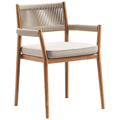 Stylish Modern Dining Chair With Wooden Frame Woven Backrest And Padded Seat 3d model