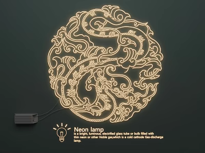 Artistic Decorative Neon Light Fixture With Intricate Golden Dragon Pattern Illuminated 3d model