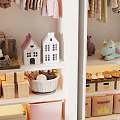 Cozy Kids Room with Double Door Wardrobe Hanging Clothes Stuffed Toys Storage Boxes and Teepee Tent