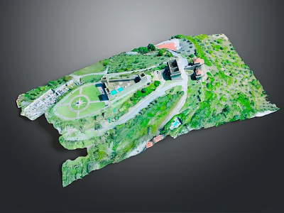 Lush Green Natural Landscape With Grassy Areas Trees Vegetation Pathways And Circular Field 3d model