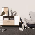 Wooden White Entryway Console Table With Drawers Storage Mirror Plant Gray Chair And Slippers