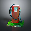 Vintage Red Gas Pump With Grass And Moss At The Base