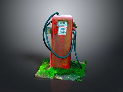 Vintage Red Gas Pump With Grass And Moss At The Base 3d model