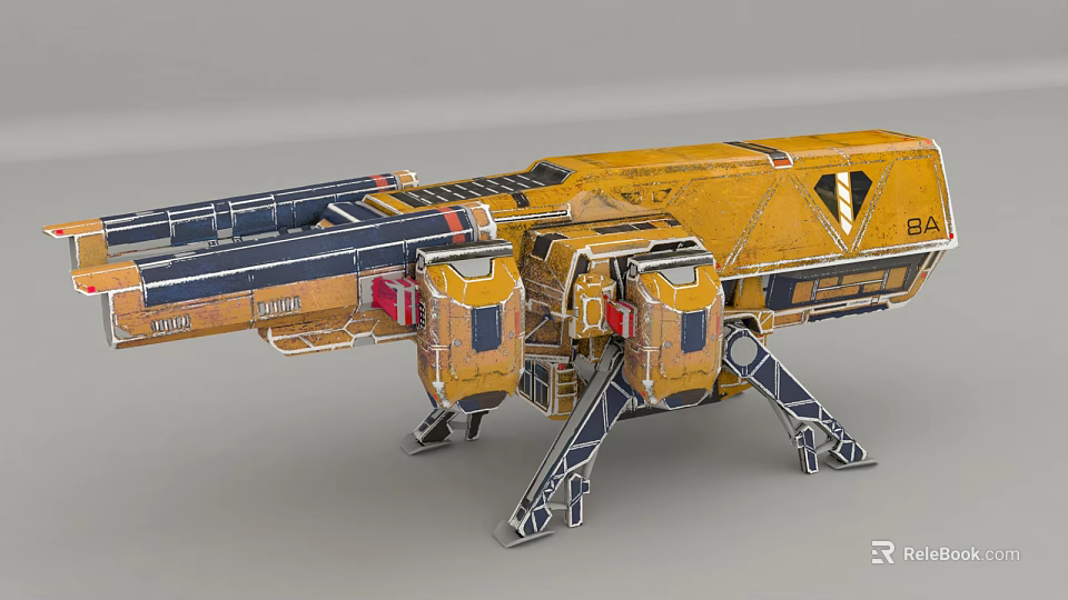 Futuristic Yellow Mechanical Device With Metal Structure Complex Components And Support Legs 3d model 