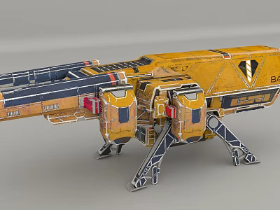 Futuristic Yellow Mechanical Device With Metal Structure Complex Components And Support Legs 3d model