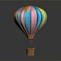 Vibrant Colorful Hot Air Balloon With Pink Blue Yellow Green Stripes And Brown Basket
