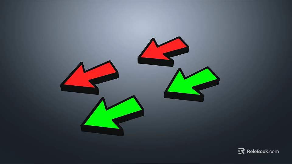 Set Of Four Colored Arrows Red And Green Directional Design Illustration 3d model 