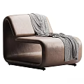 Modern Design Brown Leather Single Seater Sofa With Gray Knitted Blanket 3d model
