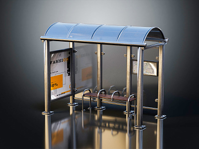 Modern bus shelter bus kiosk 3d model