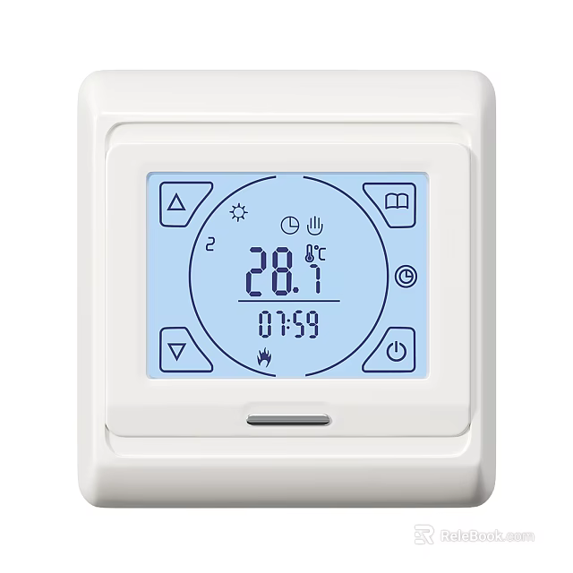 White Switch Panel With Digital Display For Temperature And Time 3d model 