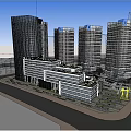 Modern Office Building With Glass Curtain Walls Atrium Open Space Greenery Skybridge And Pedestrians