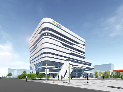 Modern Office Building Featuring White Exterior Sleek Lines And Surrounding Greenery 3d model