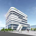 Modern Office Building Featuring White Exterior Sleek Lines And Surrounding Greenery