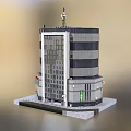 Tall Modern Commercial Building Model With Gray White Exterior And Top Antenna