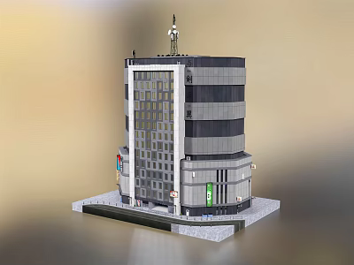 Tall Modern Commercial Building Model With Gray White Exterior And Top Antenna 3d model