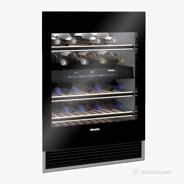 Modern Black Miele Wine Cooler With Glass Door And Multiple Wine Shelves 3d model 