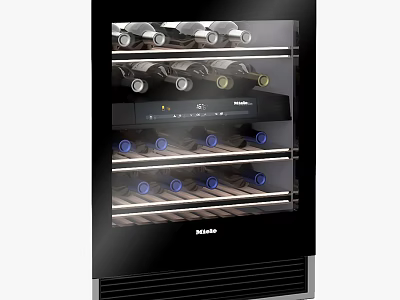 Modern Black Miele Wine Cooler With Glass Door And Multiple Wine Shelves 3d model
