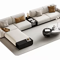 Modern Light Sofa And Round Coffee Table Set With Beige Brown Cushions Side Tables 3d model