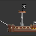 Pirate Ship Model With White Sail Jolly Roger Flag And Wooden Hull