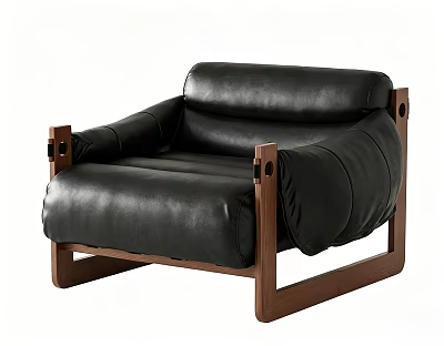 Modern Black Leather Leisure Chair With Wooden Frame And Comfortable Design 3d model