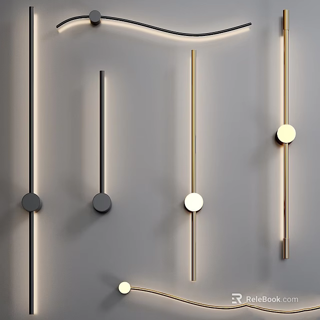 Modern Minimalist Wall Lamps With Black Gold White Metal Linear Design And Round Base 3d model 