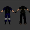 Two Detailed 3D Character Models In Blue Uniform And Black Outfit With Protective Gear