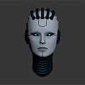 Robot Character With Cybernetic Head Glowing Blue Eyes Mechanical Components And White Metallic Surface