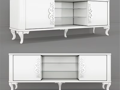 Elegant White Sideboard With Ornate Carvings Glass Shelves And Cabriole Legs 3d model
