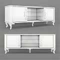 Elegant White Sideboard With Ornate Carvings Glass Shelves And Cabriole Legs