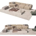 Modern Sofa and Coffee Table Combination with Area Rug Decorative Pillows and Ottoman 3d model