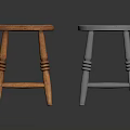 Five Different Colored Wooden Stools In Orange Light Brown Blue And White