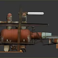 Space Exploration Machinery With Red Cylindrical Structure Pipes Ladders Platform And Antenna